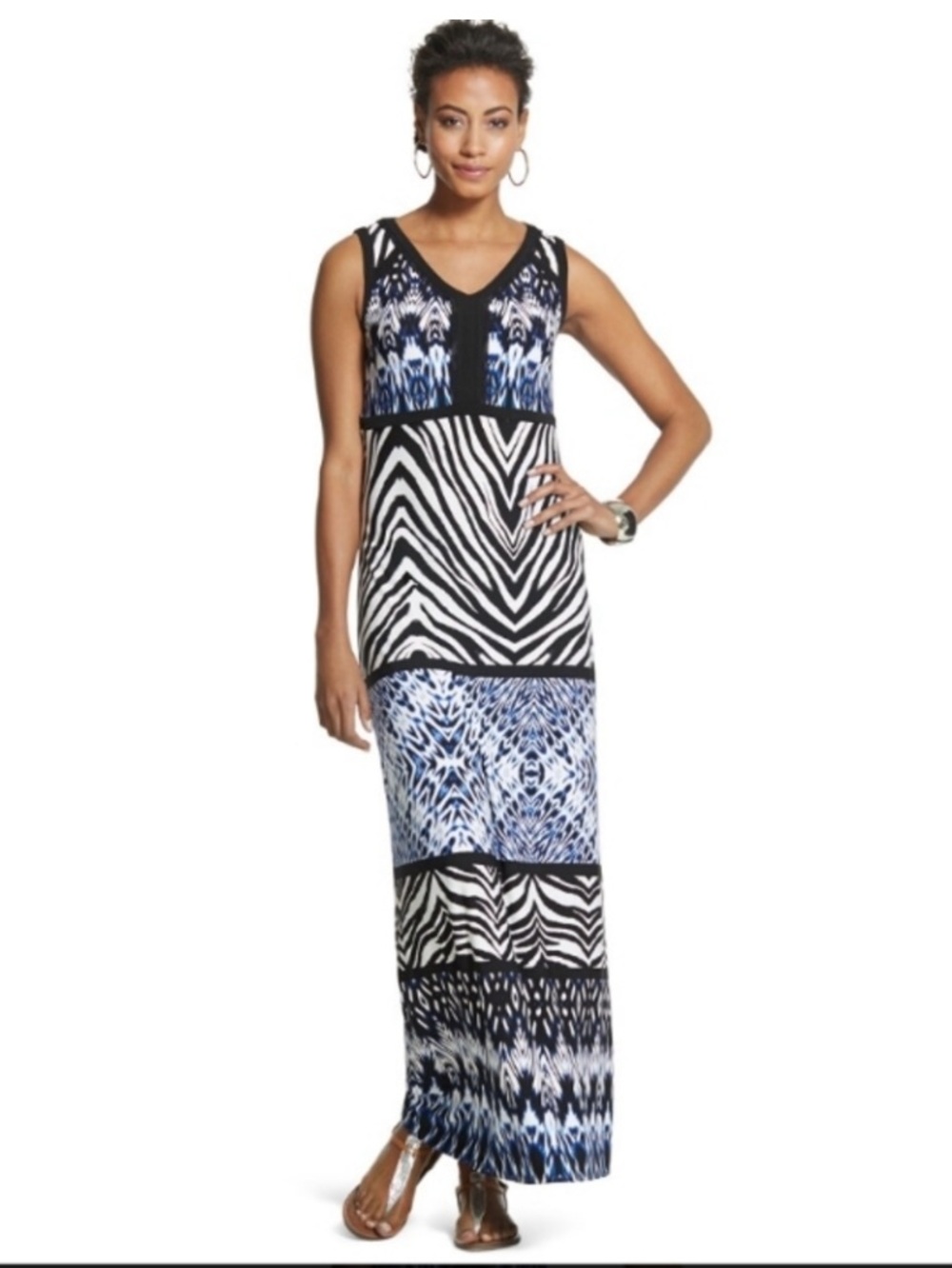 Chico's zebra color block Black & White Sleeveless Patterned Maxi Dress